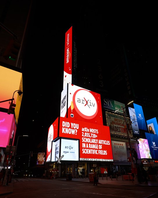 Amazon billboards in Times Square display the arXiv logo on Pi Day